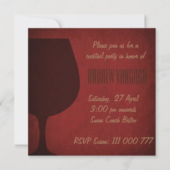 Invitation Rouge grunge d'invitation de partie en verre de (Devant)