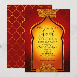 Invitation Rouge Incandescent Or Royal Indien Arabe Fête Douc