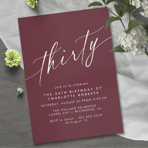 Invitation Rouge marron foncé   Bourgogne moderne 30e anniver