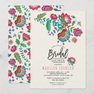 Invitation Rouge mexicain joyeux & Turquoise Folk art Floral