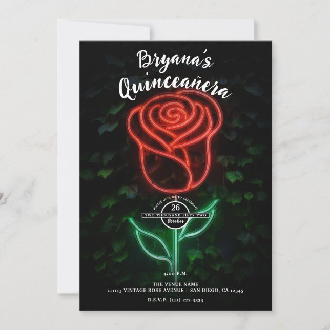 Invitation Rouge Neon Rose brillant Ivy 15 Quinceañera (Devant)