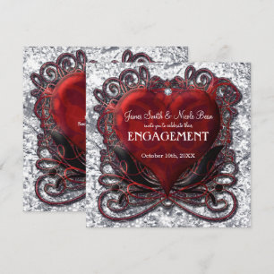 Invitation Rouge Noir Argent Coeur Gothique Romantique