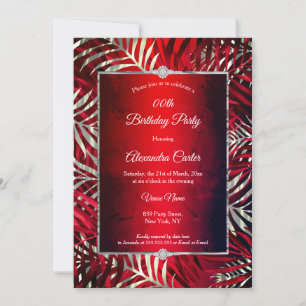 Invitation Rouge Noir Argent Gris Palmier Diamant Fête d'anni