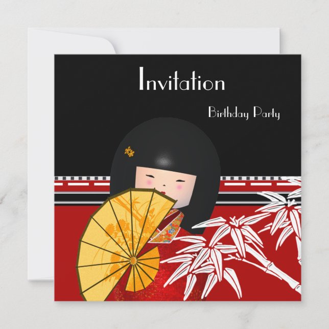 Invitation Rouge Noir Blanc Asiatique Bambou (Devant)