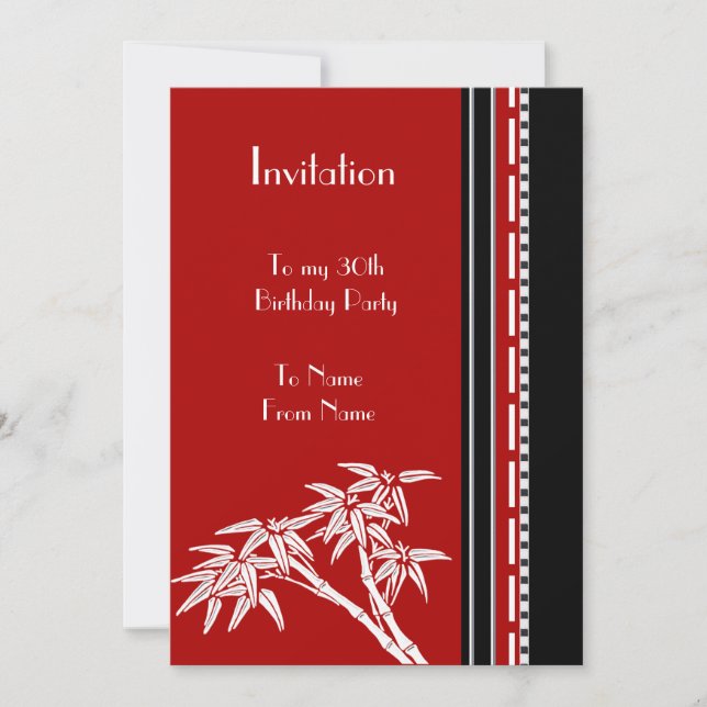 Invitation Rouge Noir Blanc Asiatique Bambou (Devant)