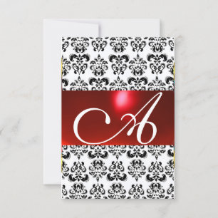 Invitation ROUGE NOIR BLANC DAMASSÉ MONOGRAMME rsvp argenté
