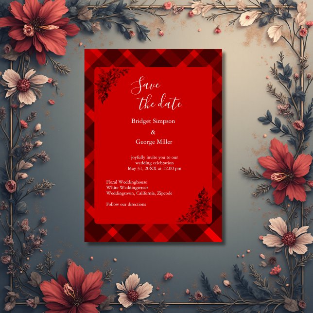 Invitation rouge noir écossais celtique tartan mariage motif (Créateur téléchargé)