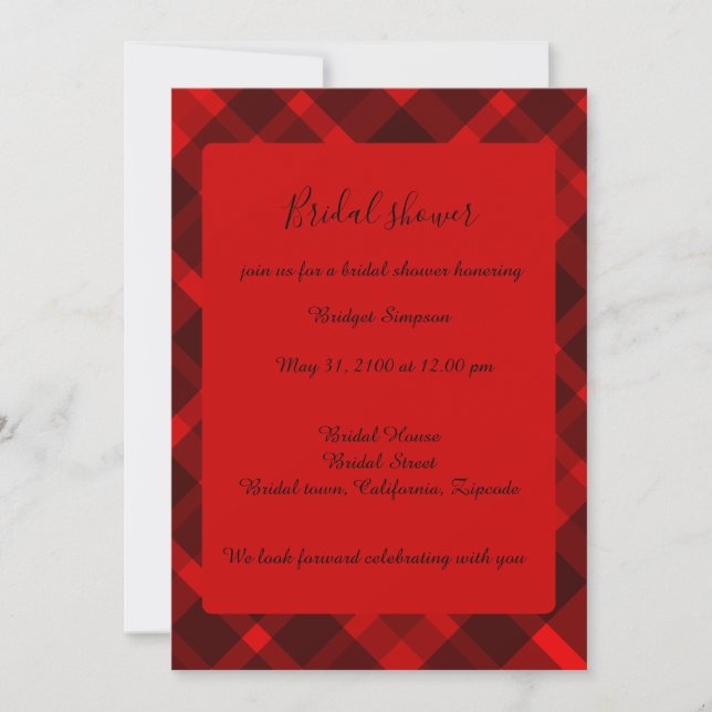 Invitation rouge noir écossais celtique tartan mariage motif (Devant)