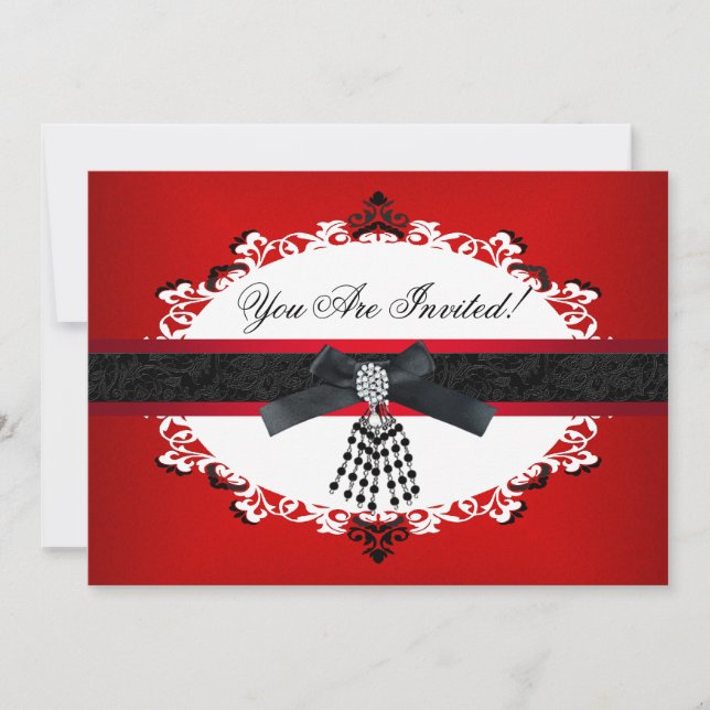 Invitation Rouge Noir Et Blanc Fête Toutes Les Occasions Élég (Devant)