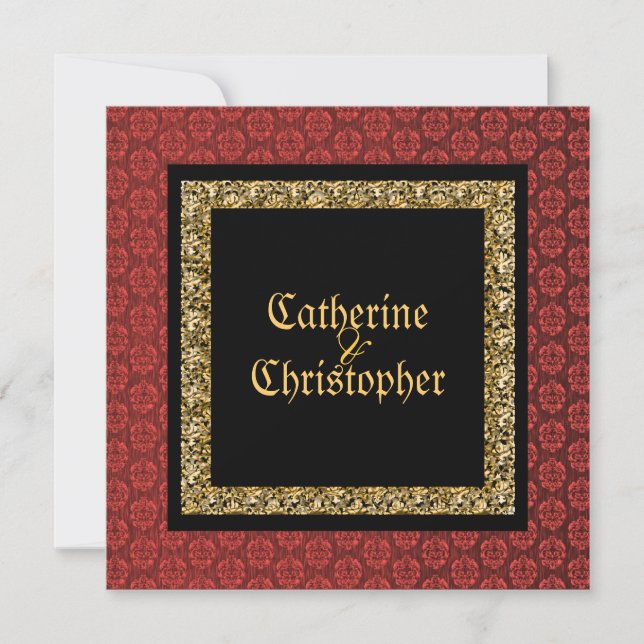 Invitation Rouge noir mariage damassé (Devant)