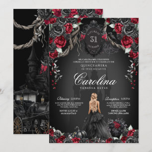 Invitation Rouge noir Rose gothique Hauné Éffrayant Quinceane