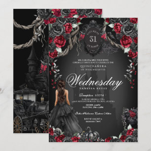 Invitation Rouge noir Rose Quinceañera Halloween gothique