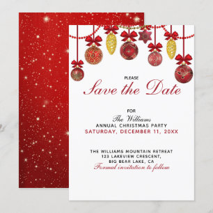 Invitation ROUGE OR BAUBLES Fête de Noël Enregistrer la date