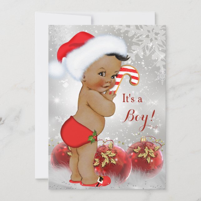 Invitation Rouge or blanc Baby shower de Noël garçon ethnique (Devant)