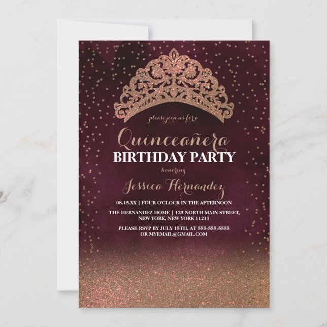 Invitation Rouge or Confetti Tiara Couronne Parties scintilla (Devant)