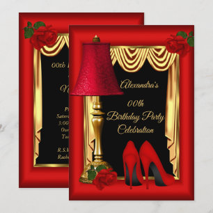 Invitation Rouge Or Draps Hauts Talons Roses Fête d'anniversa