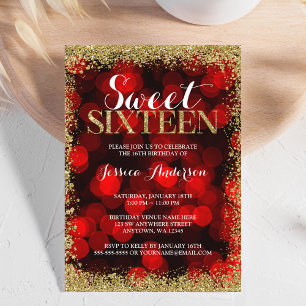 Invitation Rouge Or Faux Paillettes Lumineux Anniversaire Swe
