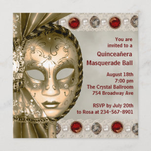 Invitation Rouge Or Perle Rouge Or Soirée Mascarade