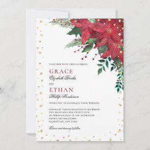 Invitation Rouge or Poinsettia Floral Mariage de Noël