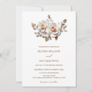 Invitation Rouge Or Rose 3D Fleurs Simple