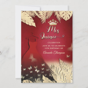 Invitation Rouge or tropical feuille parties scintillant papi