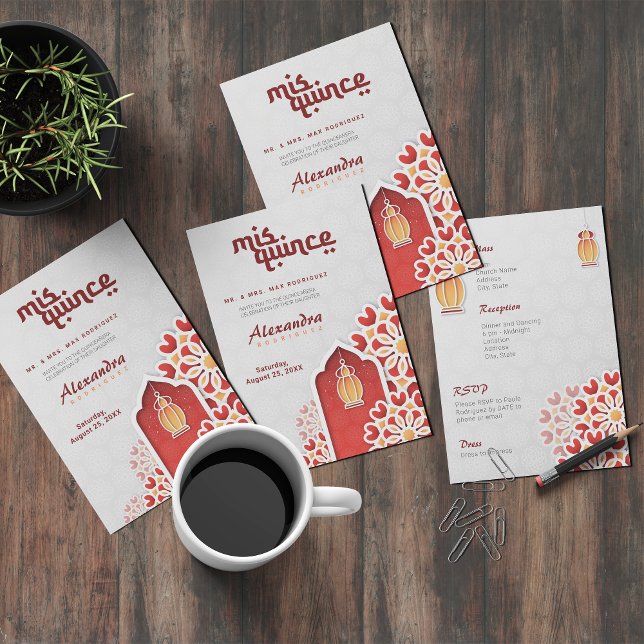 Invitation Rouge Orange Fleur Jaune Nuit Arabe Quinceañera (Créateur téléchargé)