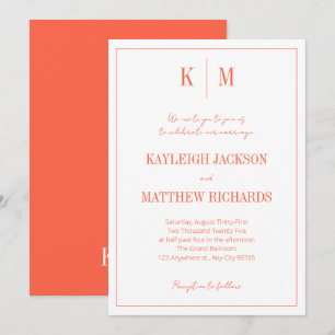 Invitation Rouge Orange Rétro Monogramme Élégant Mariage 