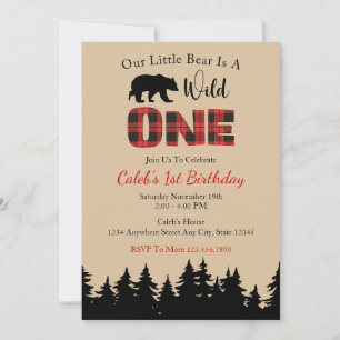 Invitation Rouge plaid de Buffalo Lumberjack 1er Anniversaire