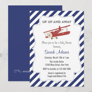 Invitation Rouge plat vintage et bleu d'invitation de baby