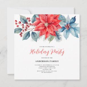 Invitation Rouge Poinsettia Aquarelle Noël