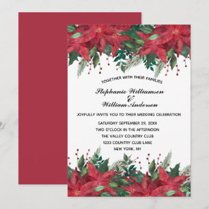 Invitation Rouge Poinsettia Floral hiver Noël Mariage Inv