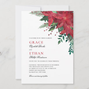 Invitation Rouge Poinsettia Floral Mariage de Noël