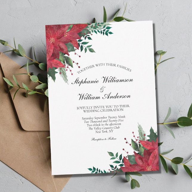 Invitation Rouge Poinsettia Floral Mariage de Noël d'hiver (Créateur téléchargé)