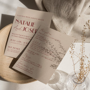 Invitation Rouge Profond Bleu Tout En Un Mariage Moderne Fant