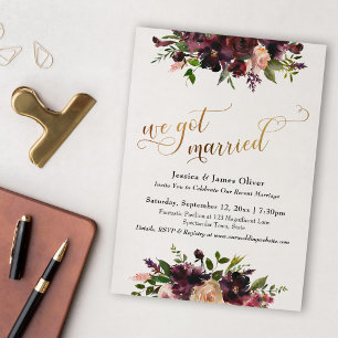 Invitation Rouge profond Bourgogne Floral & Or Nous sommes ma