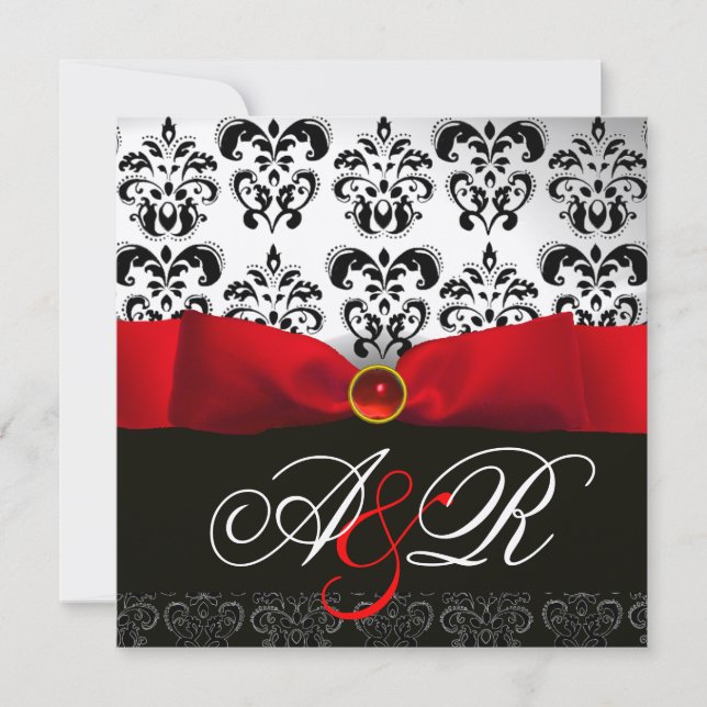 INVITATION ROUGE RIBBON RUBY BLANC BLACK DAMASK MONOGRAM (Devant)