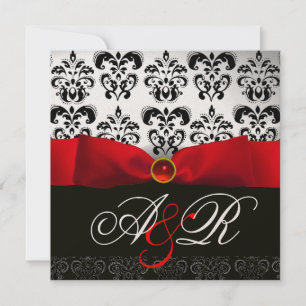 INVITATION ROUGE RIBBON RUBY BLANC BLACK DAMASK MONOGRAM
