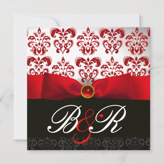 INVITATION ROUGE RIBBON RUBY BLANC BLACK DAMASK MONOGRAM (Devant)