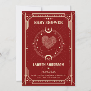 Invitation Rouge romance tarot boho baby shower de lune mysti