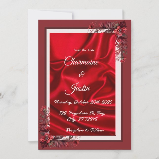 Invitation Rouge romantique et blanc Sauvez la date - Saint V (Devant)