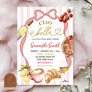 Invitation Rouge Rose Coquette Rayures Italie Ciao Bella Mari