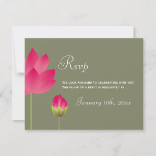 Invitation Rouge rose lotus fleur vert mariage rsvp réponse