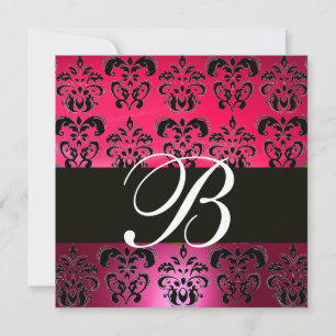 Invitation ROUGE ROSE NOIR DAMASQUE MONOGRAMME fuchsia blanc
