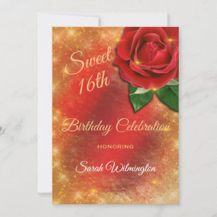 Invitation Rouge Rose or étincelle Satin doux 16 Anniversaire