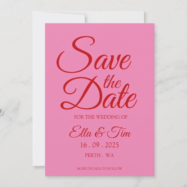 Invitation Rouge & Rose Quirky Unique Mariage Enregistrer La  (Devant)