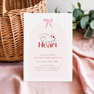 Invitation Rouge Rose Ruban Rayure Petit Chéri 1er Anniversai