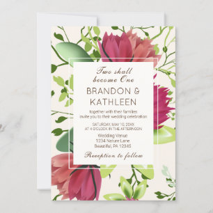Invitation Rouge rose vert Clover Floral Mariage chrétien