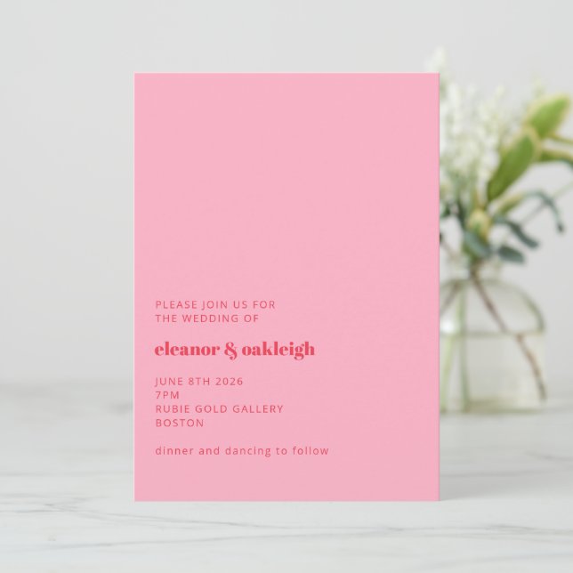 Invitation Rouge rose vif rose moderne Mariage simple (Debout devant)