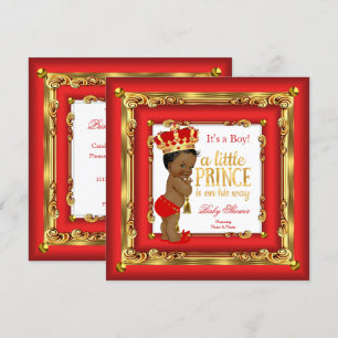Invitation Rouge Royal Or Prince Bébé Fête Ethnique Garçon