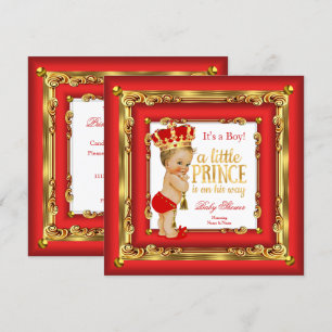 Invitation Rouge Royal Or Prince Bébé Filleul Blond Garçon